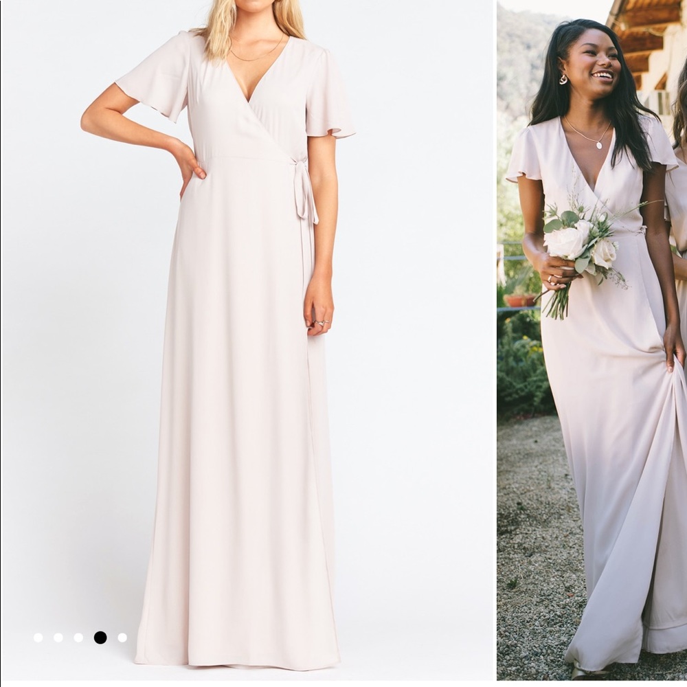 Noelle flutter wrap dress. Show me the ring crisp